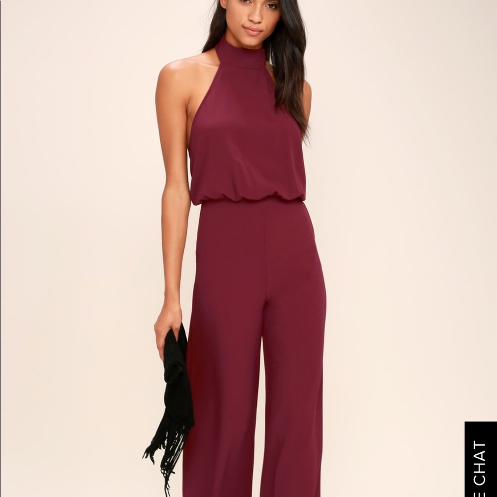WINE RED HALTER JUMPSUIT